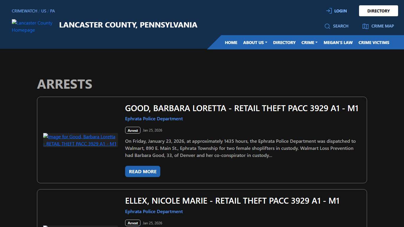 Arrests for Lancaster County, Pennsylvania CRIMEWATCH