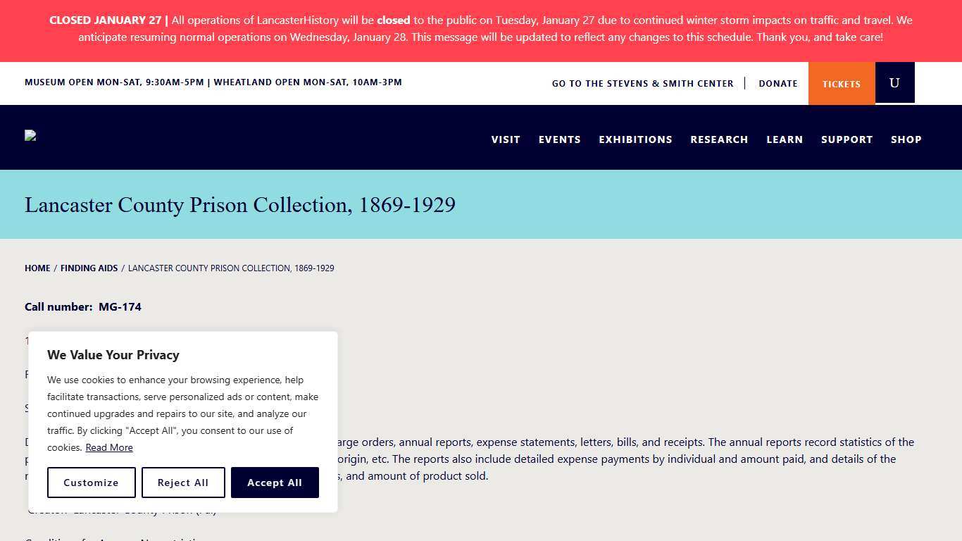 Lancaster County Prison Collection, 1869-1929 - LancasterHistory